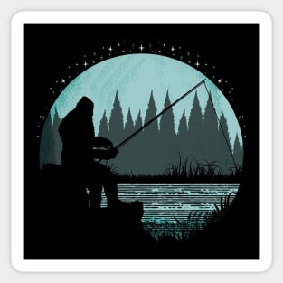 Bigfoot Fishing Moon Night Sticker